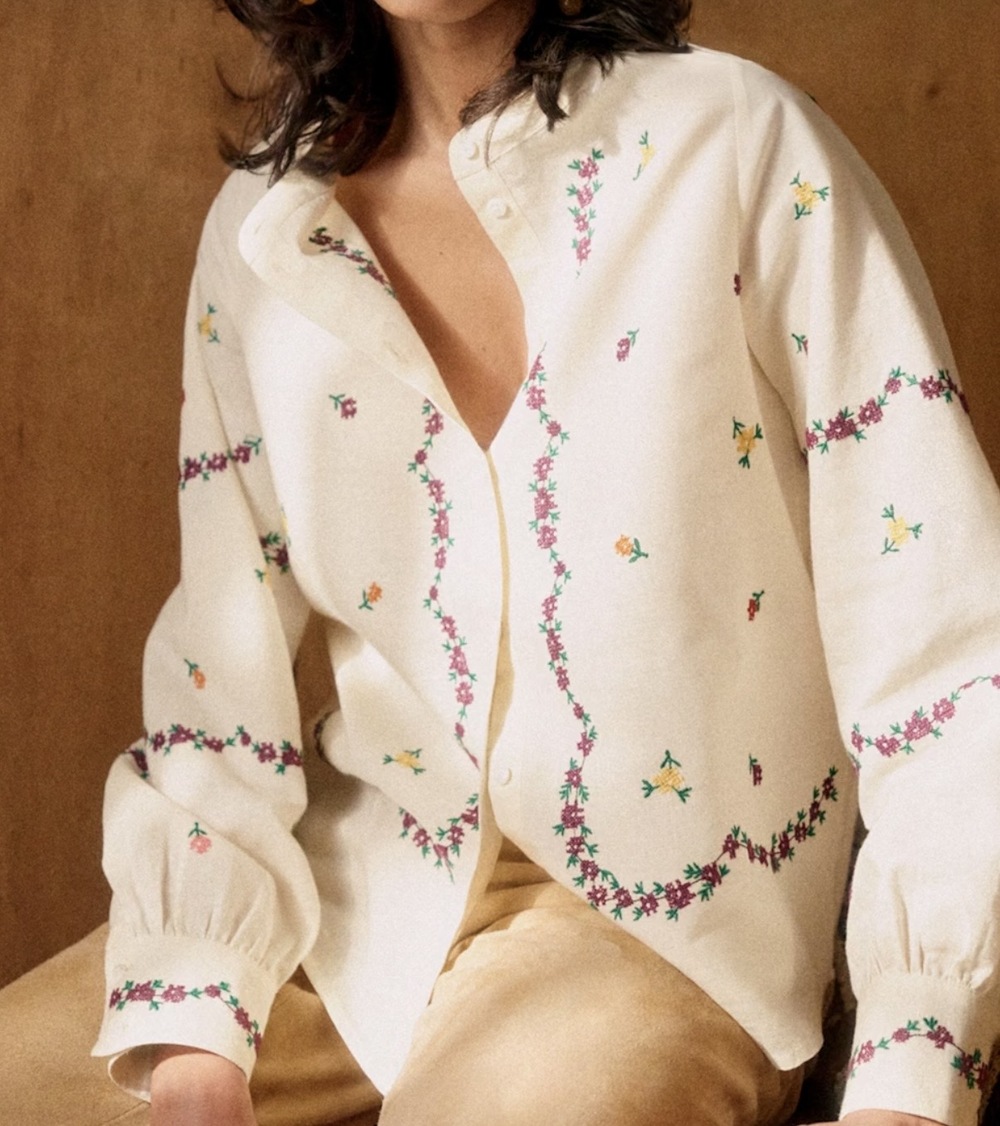 Sezane Elvio Shirt - Sézane X Lucia Vergara Ecru With Margarita Embroidery